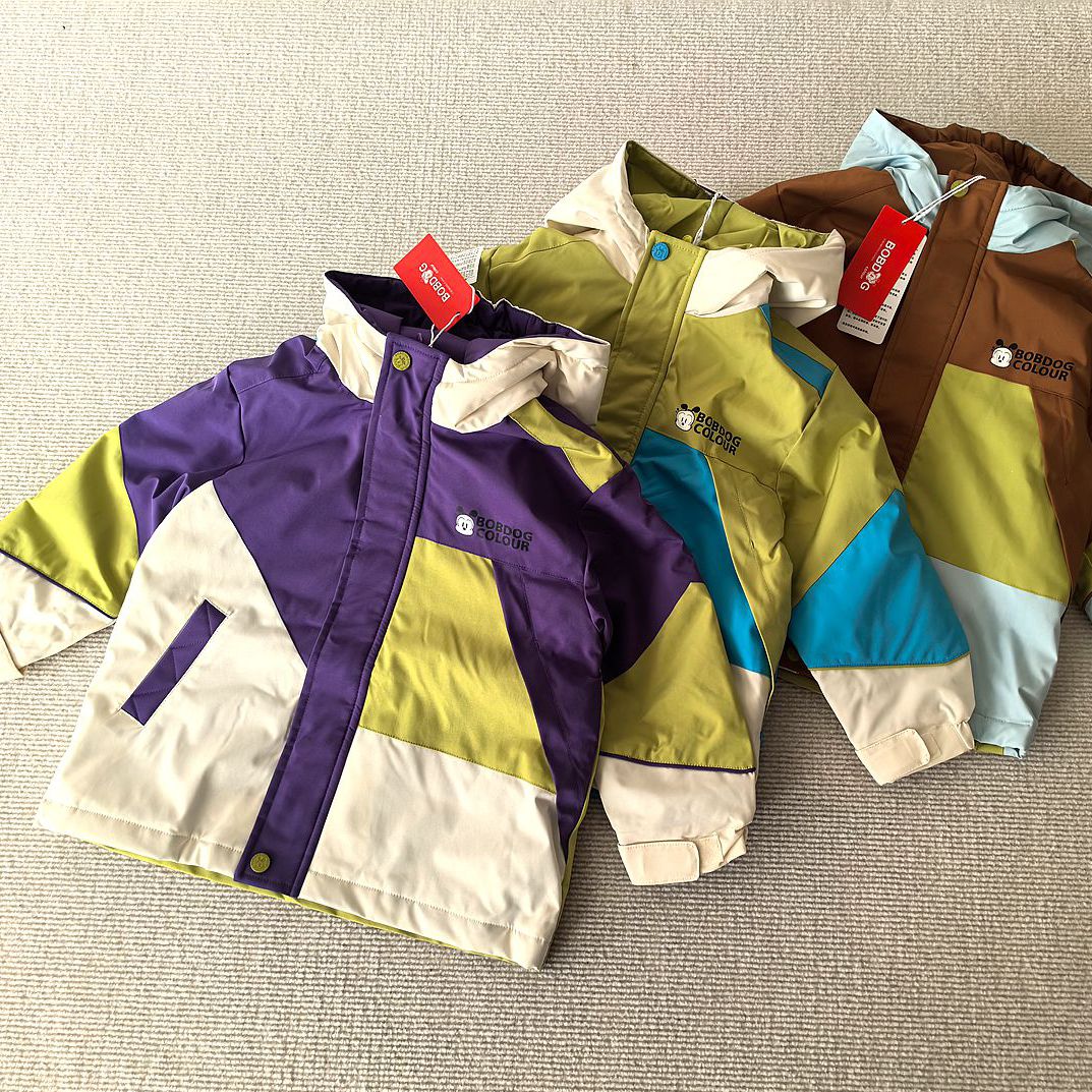 100-140码~秋冬装男女童装 夹薄棉拉链连帽休闲运动冲锋衣外套