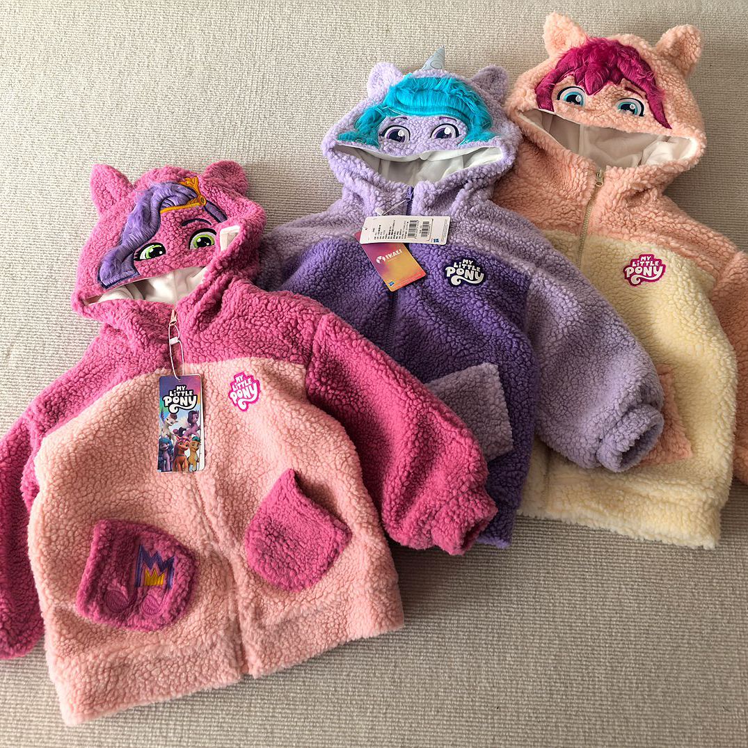 110-150码~外贸Y单冬女童装 厚实羊羔绒造型带内衬拉链连帽外套