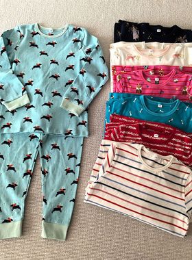 110-140码~外贸Y单男女童装 换标有机纯棉卡通家居服套装 多色入