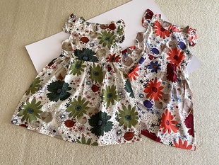 120-170码~夏装女童装 人棉轻薄柔软小飞袖花朵连衣裙