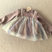 加绒半边绒柔软拼纱假两件上衣裙 外贸日单秋冬女童装 100 120码