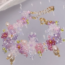 手工自制串珠珍珠水晶米珠手作原创设计人间富贵花diy饰品少女感
