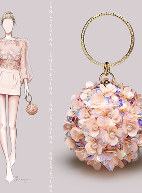 粉色立体花朵包包女晚宴礼服走秀款小圆球包高级感迷你圆环手提包