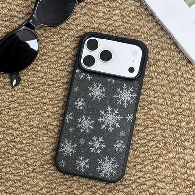 ins风黑边雪花皮革手机壳
