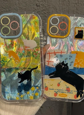 油画风艺术感猫咪手机壳适用iPhone17/16promax情侣小米17/15软壳华为pura90女mate80/70小众ins风保护套新款