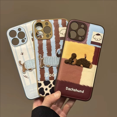 格纹刺绣小狗贴件苹果17手机壳