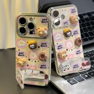 适用iPhone16/15promax饼干兔子小熊手机壳小米15/14新款华为pura80/70电镀vivos30可爱Reno14卡通findX8软壳