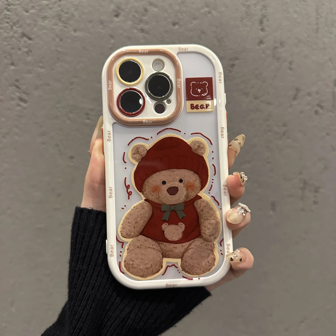 ins风可爱卡通红衣小熊奶油风手机壳适用iPhone16新款苹果15promax小众小米15/14软壳OPPOfindX8情侣保护套女,3C数码配件,手机保护套/壳,淘宝优惠券,粉丝福利购,淘宝优惠卷