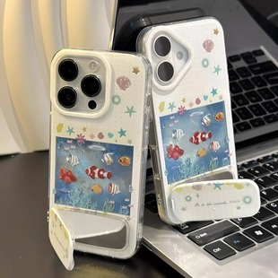 适用iPhone16/15小众咕噜小鱼手机壳小米15/14新款华为pura80/70简约vivos30个性Reno14情侣findX8情侣保护套