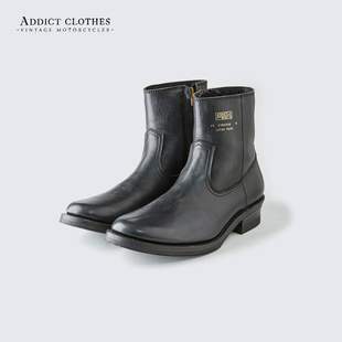 Addict Western日产北美马皮拉链西部靴工程师切尔西绅士靴机车男
