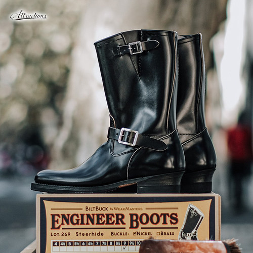 日本制机车靴工程师茶芯牛皮