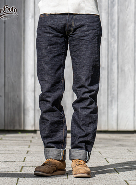 The Strike Gold日本15oz右綾纹复古元年宽松直筒牛仔长裤赤耳男