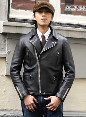 Addict AD-02L日产茶芯皮英式复古机车斜拉皮衣外套夹克高端真皮
