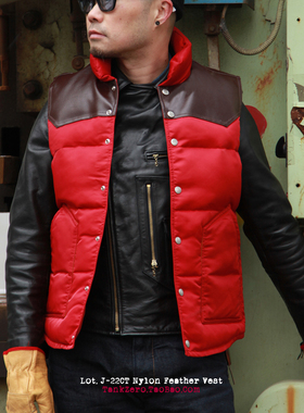 TankZero J-22CT美式西部复古骑士羽绒马甲拼皮撞色防寒保暖外穿