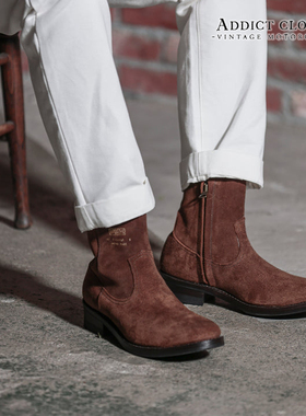 Addict Western日产北美麂皮绒翻毛牛皮工程师切尔西绅士靴机车男