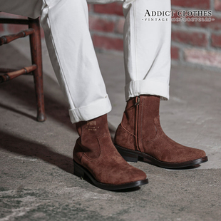 Addict Western日产北美麂皮绒翻毛牛皮工程师切尔西绅士靴机车男