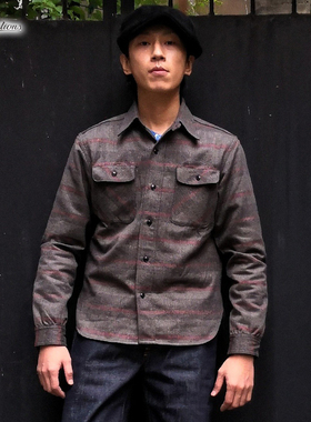 ATTRACTIONS LOT.594 SHIRT复古美式重磅法兰绒羊毛条纹工装衬衫