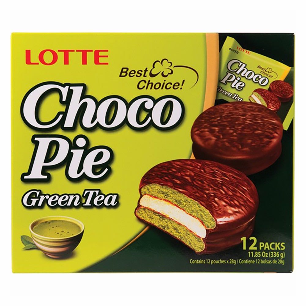 香港代购 乐天/LOTTE 巧克力派 Chocopie 绿茶味/香蕉味 盒装336g