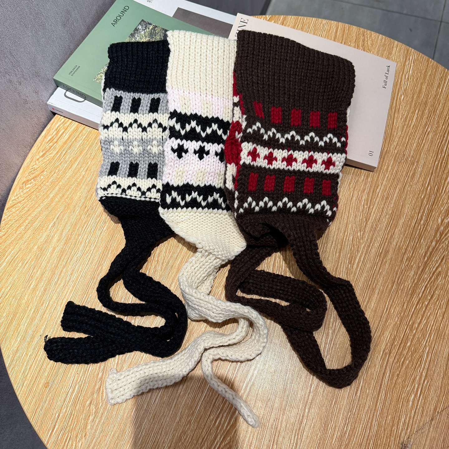 2025新款ins风秋冬季针织系带耳罩女款毛线护耳百搭保暖耳包耳套