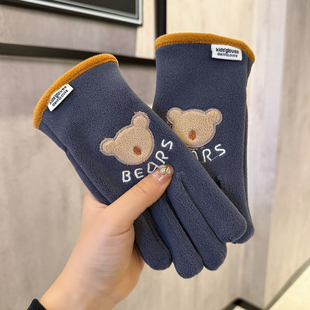 儿童手套秋冬天男女童韩版卡通可爱手套五指加绒加厚学生骑行手套
