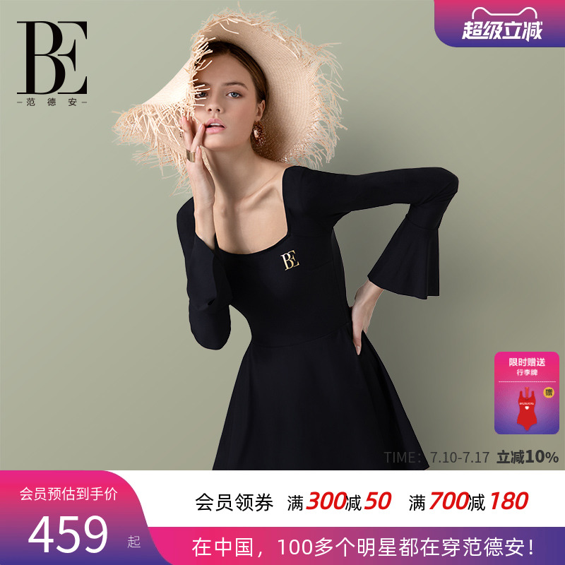 BE范德安赫本風小黑裙女連體泳衣