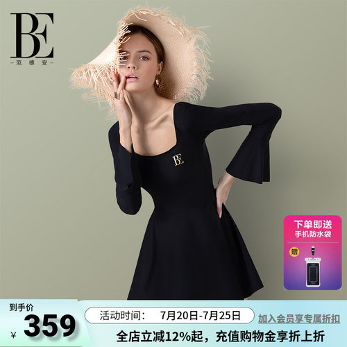 BE范德安赫本风小黑裙女连体泳衣