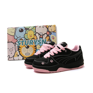 STURYSN 黑粉色厚底面包鞋女chic学生百搭休闲板鞋子2025秋冬新款