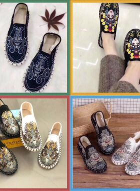 布仆绣艺江南色鬼刺绣老北京布鞋社会鞋男中国风西山脸谱午塘布鞋