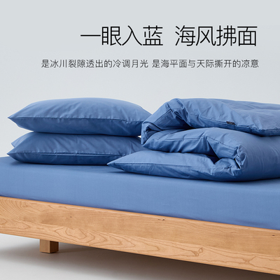 男生夏季简约蓝色全棉被套四件套