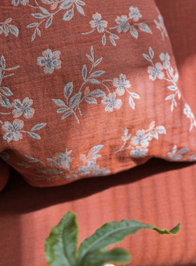 新中式复古碎花全棉色织提花双层纱被套单件1.8m纯棉被罩三四件套