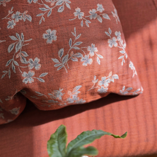 新中式 复古碎花全棉色织提花双层纱被套单件1.8m纯棉被罩三四件套