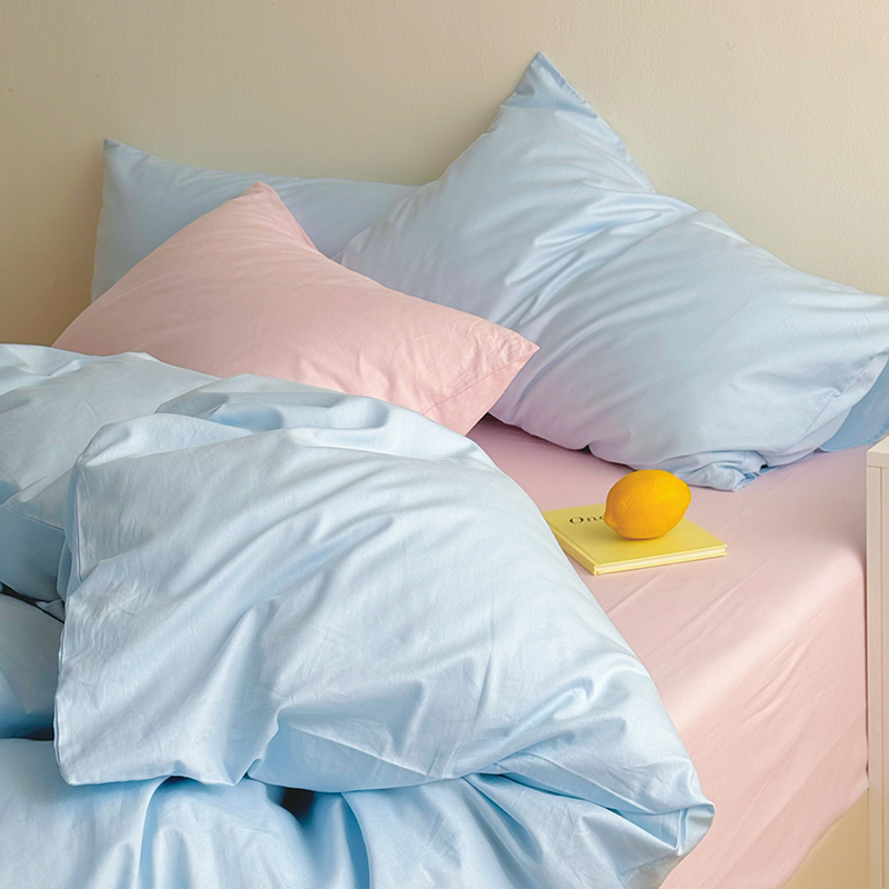 海盐蓝全棉四件套简约纯色百搭