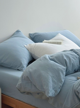 蓝色简约纯色A类全棉双层纱被套单件纯棉宿舍单人被罩150x200x230