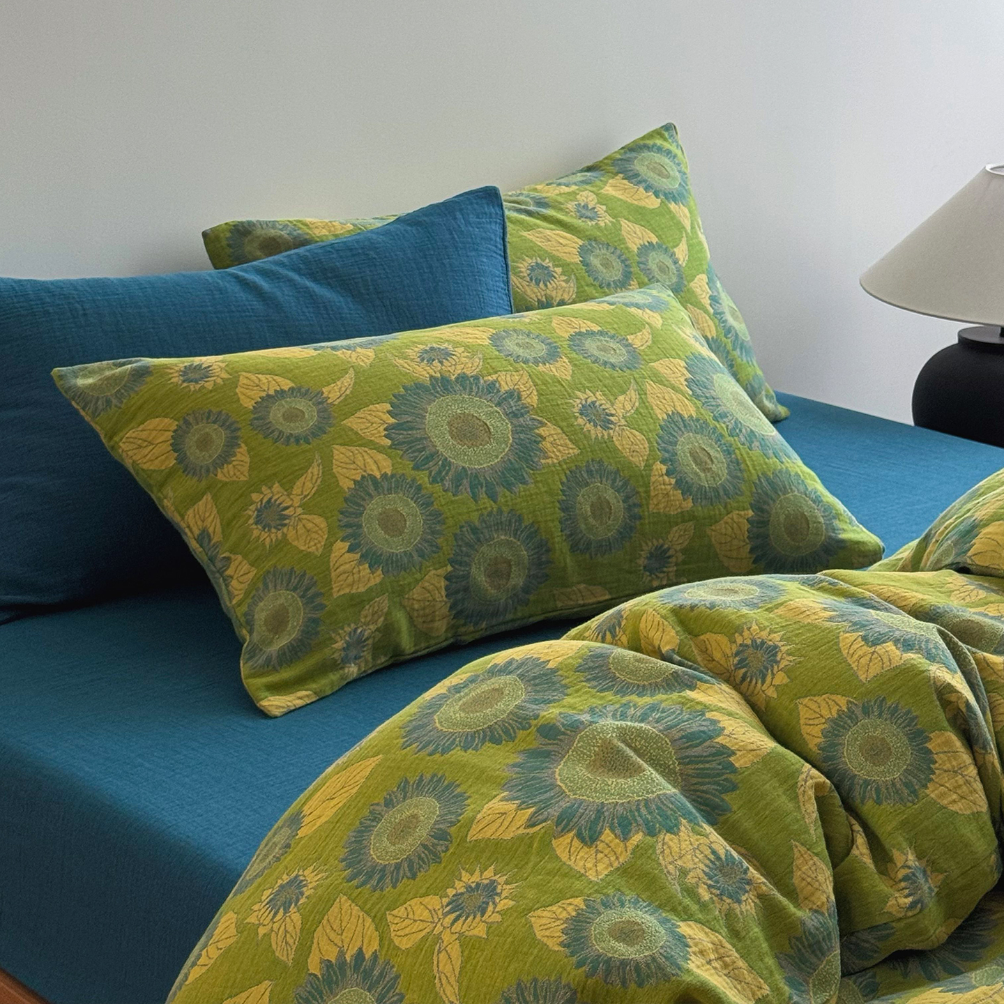 太阳花全棉色织提花双层纱被套