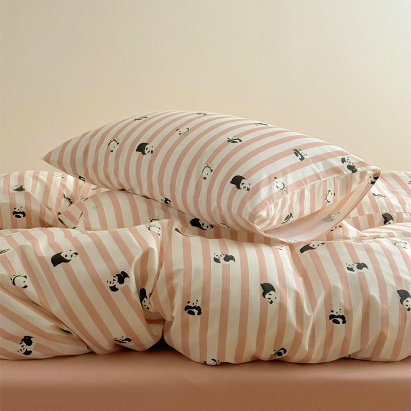 三四件套全棉简约可爱条纹熊猫