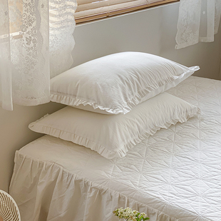 74cm 韩系小花边全棉水洗棉枕套单只 纯棉白色花边枕头套一对装