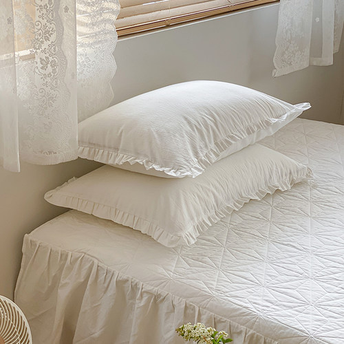 韩系小花边全棉水洗棉枕套单祇 纯棉白色花边枕头套一对装48*74cm