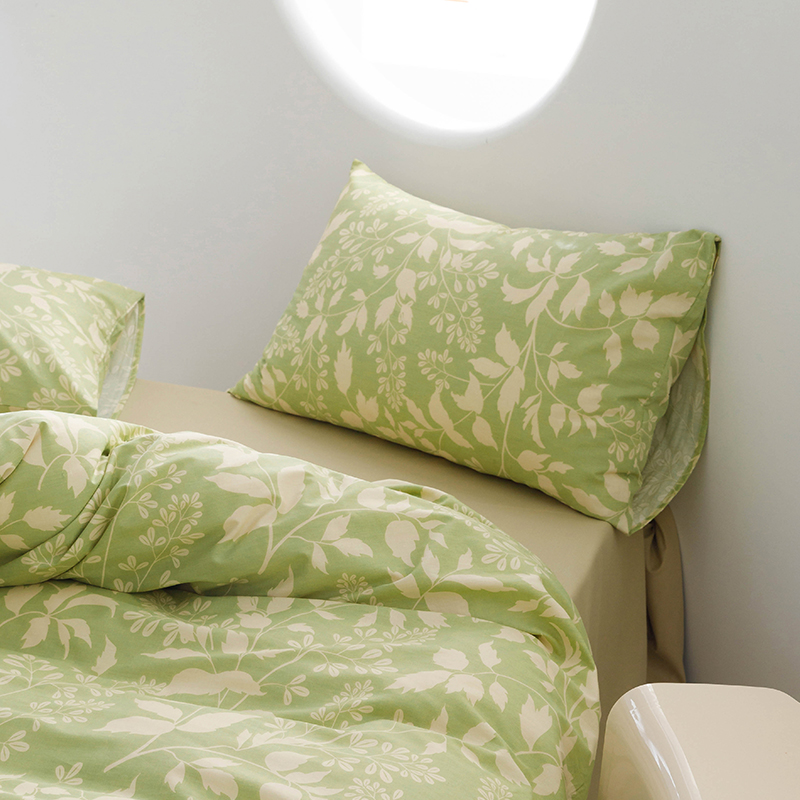 绿色植物花卉纯棉全棉枕套单只