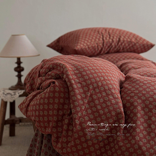 复古风经典款纯棉色织提花双层纱四件套床单被套学生纱布被罩全棉