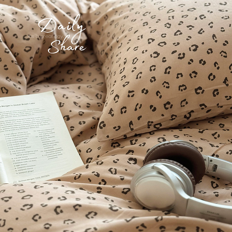 复古时尚豹纹全棉双层纱被套单件