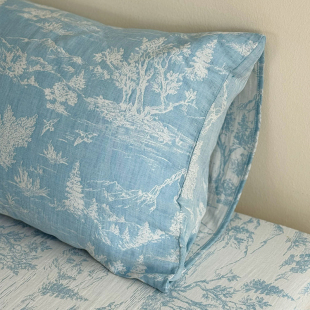 飞鸟与林A类全棉色织提花双层纱四件套1.8米1.5m被套纱布被罩双人