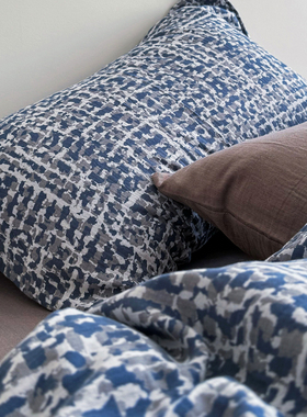 简约蓝色男生A类全棉色织提花双层纱被套单件纯棉被罩三四件套1.8