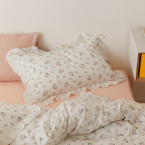 韩式小清新纯棉全棉荷叶边枕头套