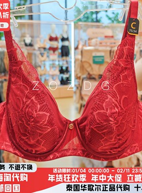 泰国华歌尔内衣全罩杯钢圈薄杯棉内衬大胸显小透气蕾丝文胸WB7999