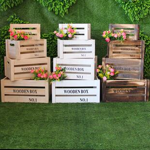 婚庆森系木质收纳盒婚礼木制道具舞台迎宾区橱窗摄影摆件超市木筐