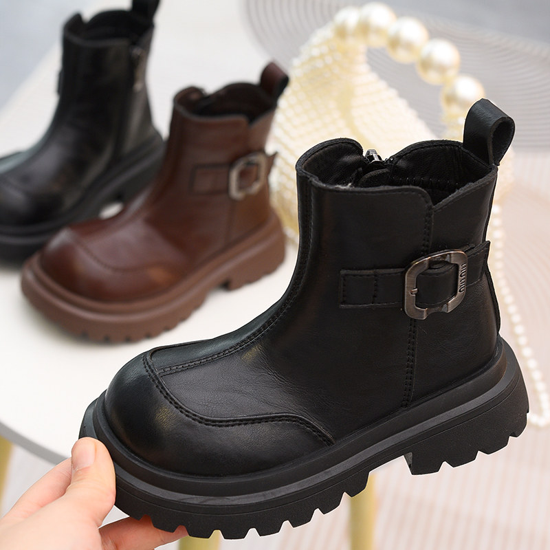 儿童加绒短靴女童二棉靴小皮靴2025秋冬新款男童复古皮带扣马丁靴,童鞋/婴儿鞋/亲子鞋,皮靴,淘宝优惠券,粉丝福利购,淘宝优惠卷