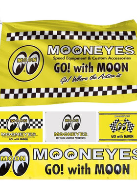 跨境货源90x150cm月亮眼睛数码喷印赛车汽车车库户外装饰挂布旗帜