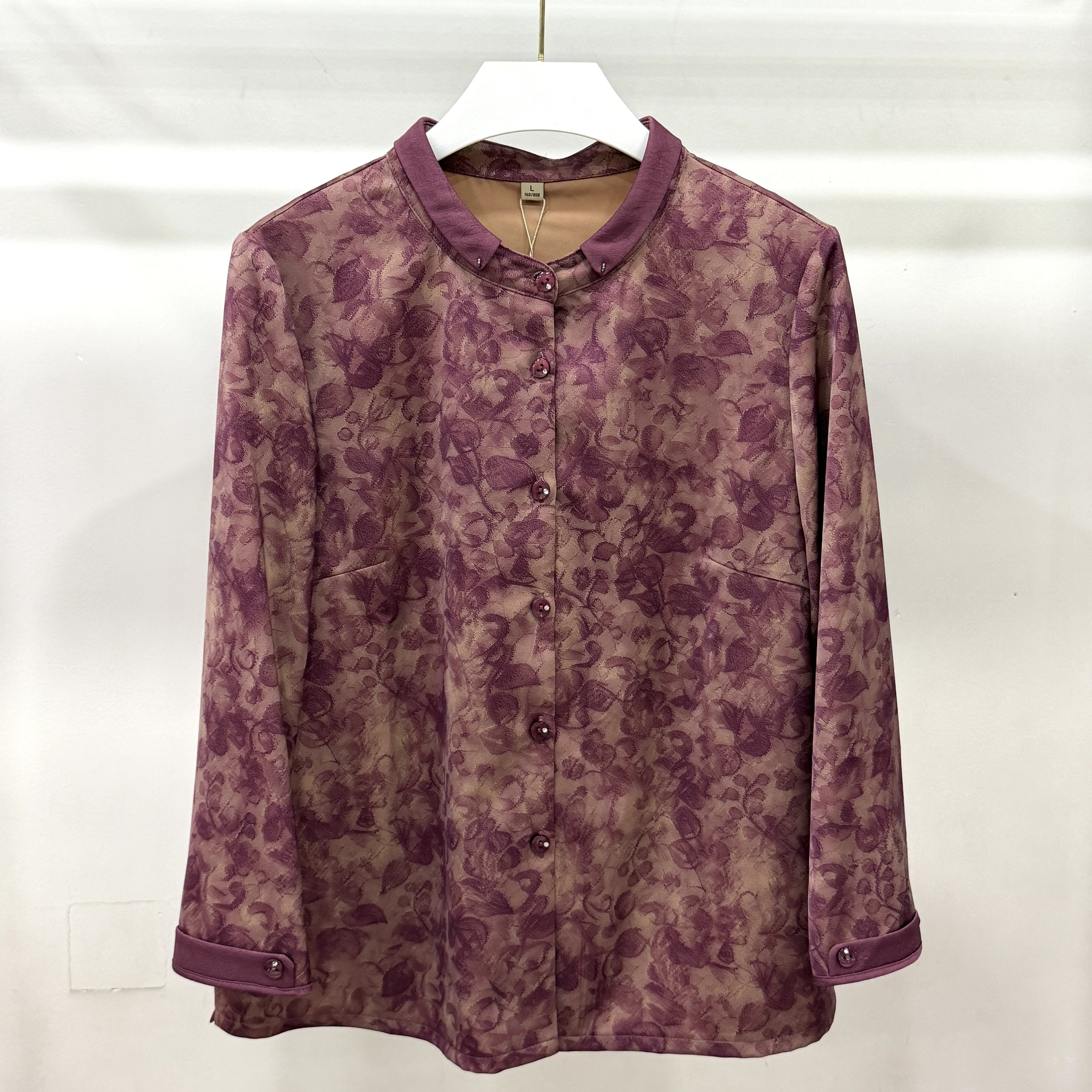 庄娇26018中老年衬衫女妈妈装印花单排扣开衫大码时尚春装上衣