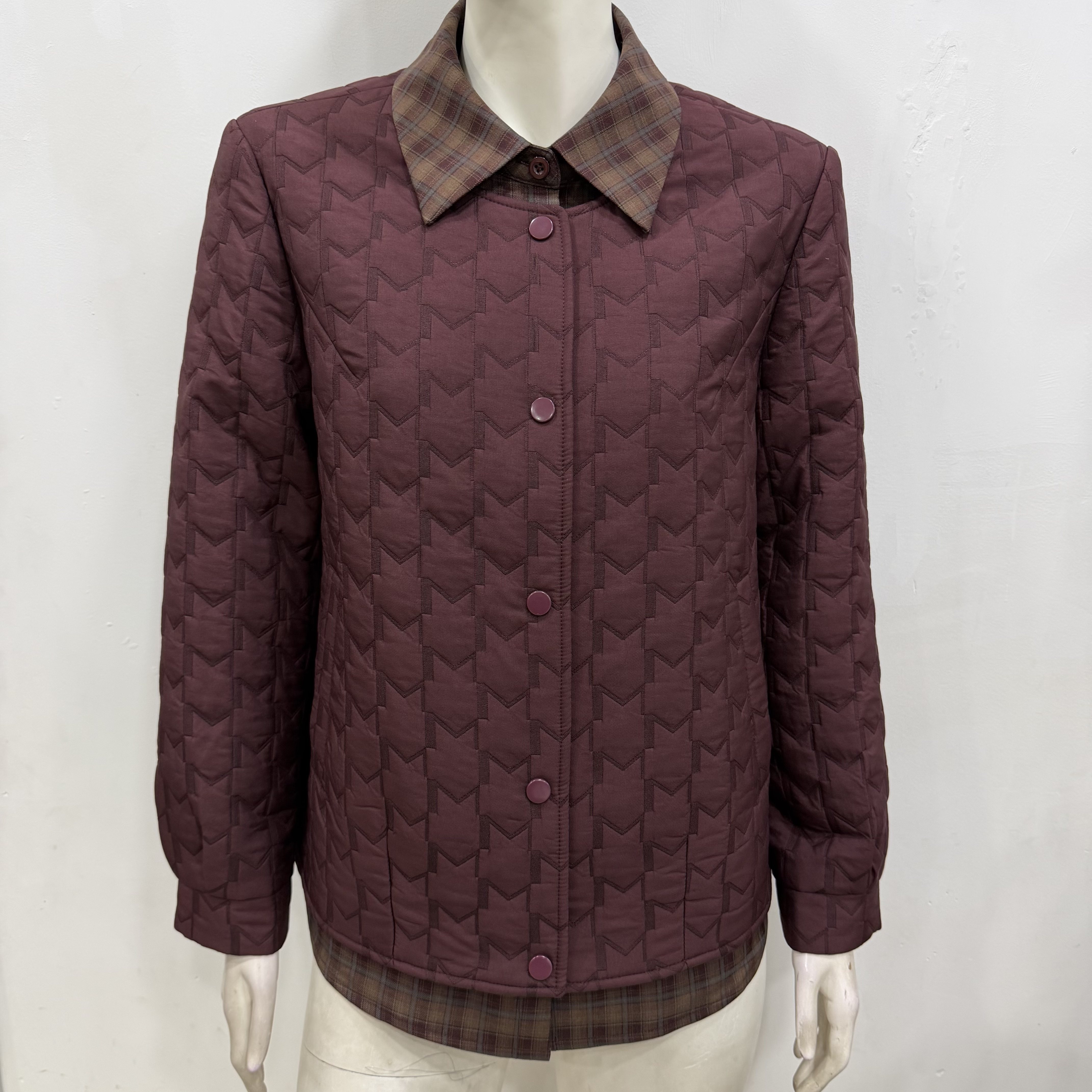 庄娇26010中老年时尚妈妈装假两件格子拼领春秋季新款外套上衣