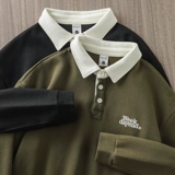 Футболка polo, осенний ретро лонгслив, хлопковая приятная телу толстовка подходит для мужчин и женщин, в американском стиле, с вышивкой